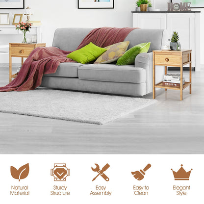 Set of 2 Bamboo End Tables with Drawer and Open Shelf, Natural Nightstands at Gallery Canada