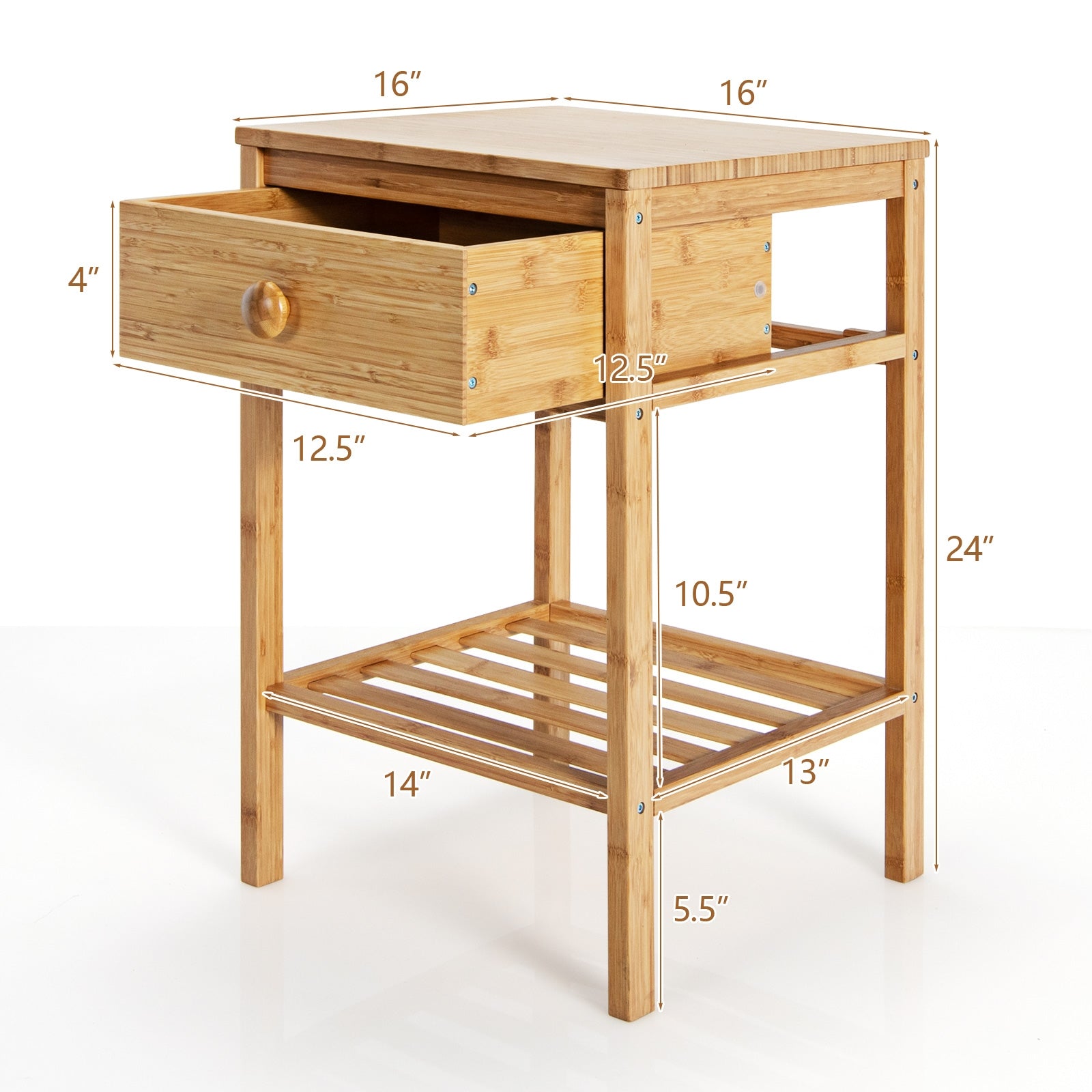 Set of 2 Bamboo End Tables with Drawer and Open Shelf, Natural Nightstands at Gallery Canada