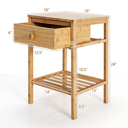 Set of 2 Bamboo End Tables with Drawer and Open Shelf, Natural Nightstands at Gallery Canada