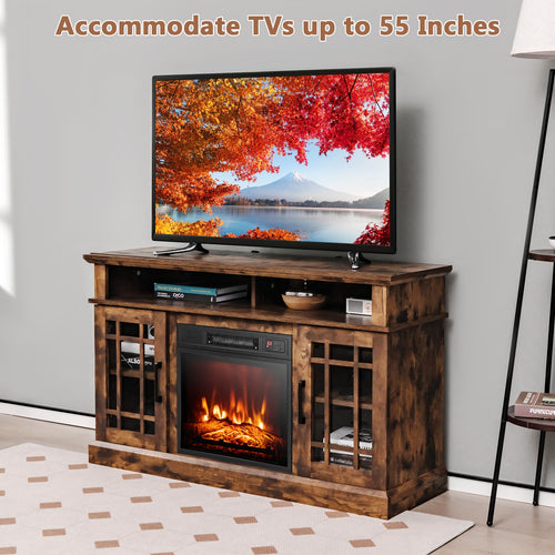 48 Inch Electric Fireplace TV Stand with Cabinets for TVs Up to 55 Inch, Brown