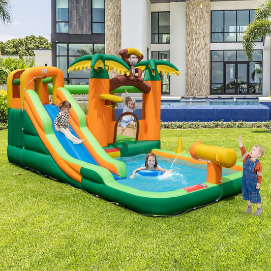 Monkey-Themed Inflatable Bounce House with Slide without Blower, Multicolor - Gallery Canada