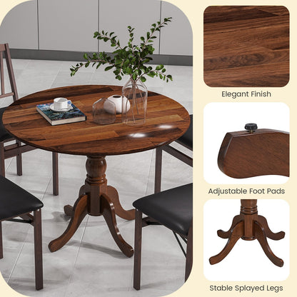 Wooden Dining Table with Round Tabletop and Curved Trestle Legs, Walnut