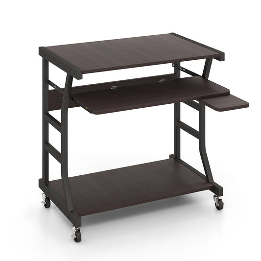 Mobile Computer Desk with Keyboard Tray Mouse Tray and Shelf, Dark Brown - Gallery Canada