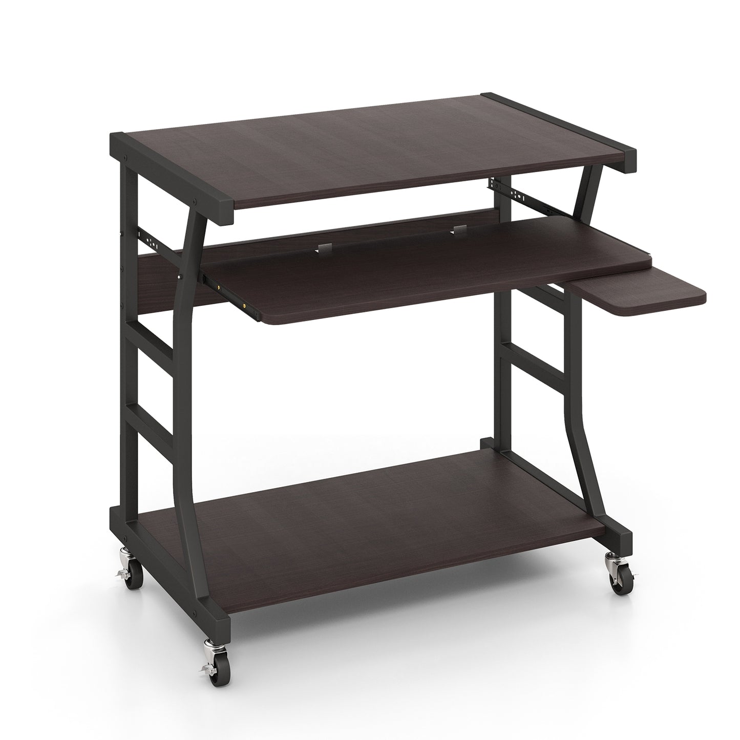 Mobile Computer Desk With Keyboard Tray, Mouse Tray, Shelf, Dark Brown Computer Desks Dark Brown at Gallery Canada