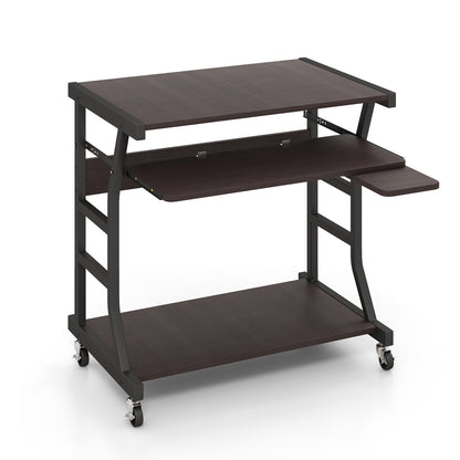 Mobile Computer Desk With Keyboard Tray, Mouse Tray, Shelf, Dark Brown Computer Desks Dark Brown at Gallery Canada