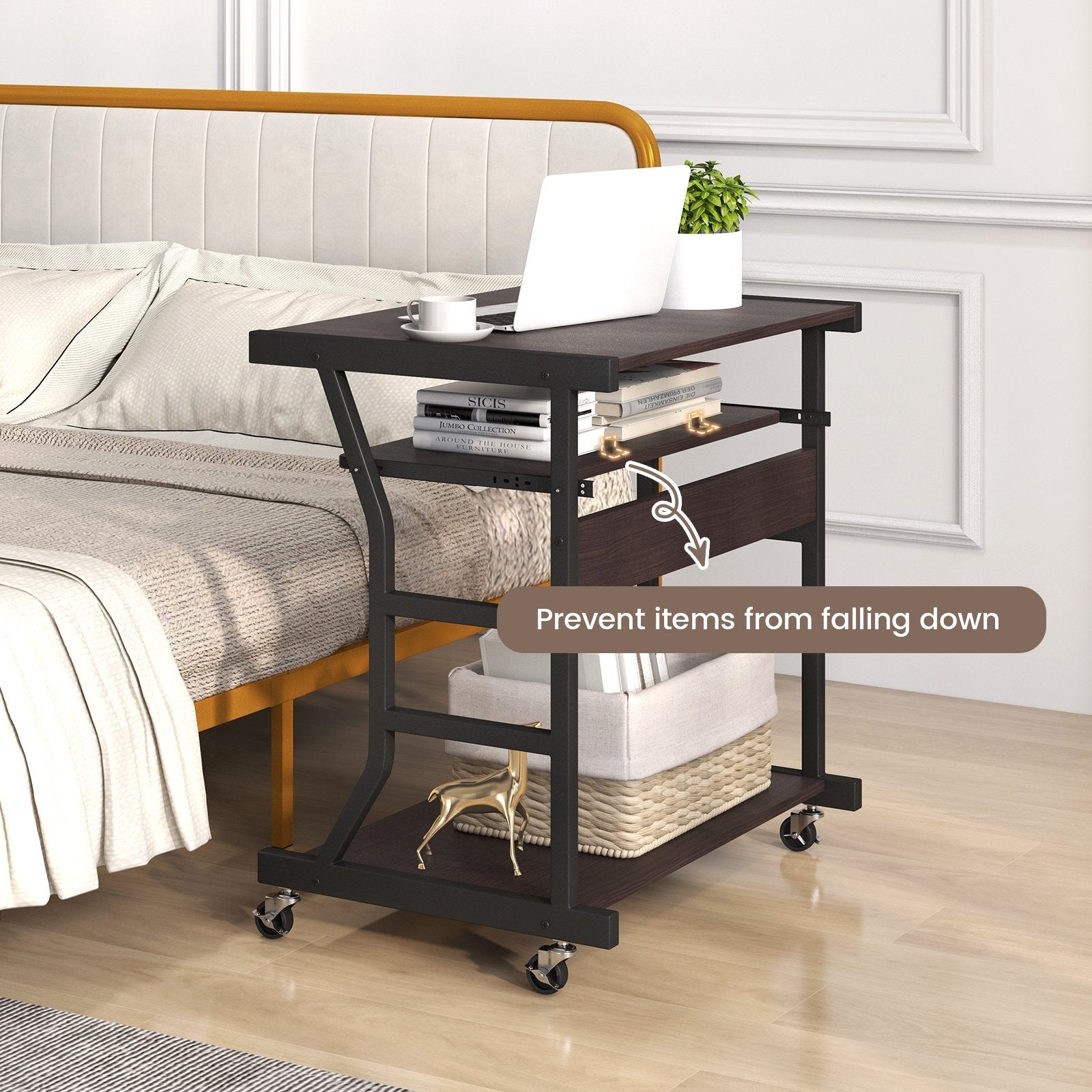 Mobile Computer Desk with Keyboard Tray Mouse Tray and Shelf, Dark Brown Computer Desks at Gallery Canada