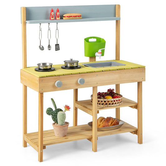 Backyard Pretend Play Toy Kitchen with Stove Top, Natural
