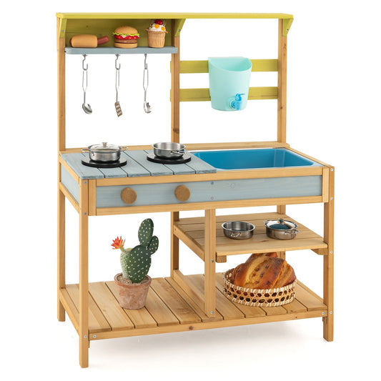 Outdoor Kids Mud Kitchen with Faucet and Water Box, Natural - Gallery Canada