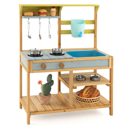 Outdoor Kids Mud Kitchen with Faucet and Water Box, Natural Play Kitchen Sets Natural at Gallery Canada