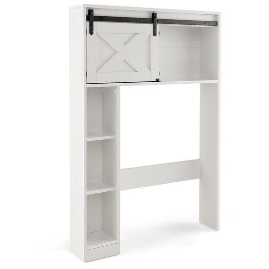 4-Tier Over The Toilet Storage Cabinet with Sliding Barn Door and Storage Shelves, White - Gallery Canada