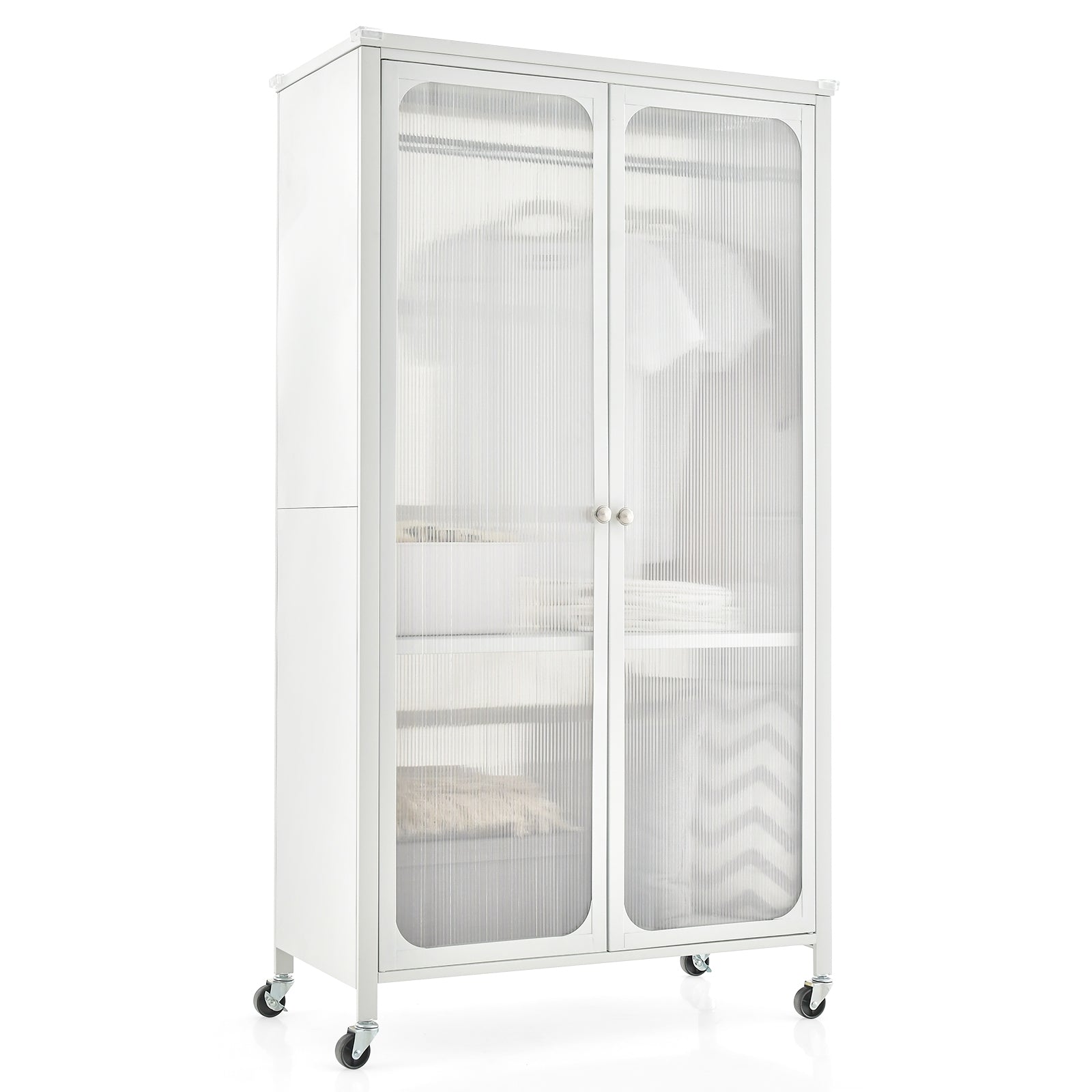 Rolling Storage Armoire Closet, Hanging Rod, Adjustable Shelf, White Clothing & Closet Storage White at Gallery Canada