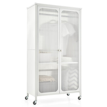 Rolling Storage Armoire Closet, Hanging Rod, Adjustable Shelf, White Clothing & Closet Storage White at Gallery Canada