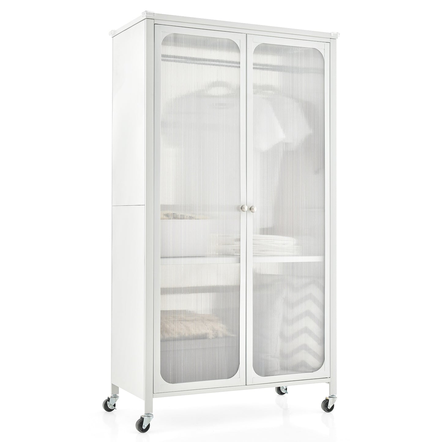 Rolling Storage Armoire Closet, Hanging Rod, Adjustable Shelf, White Clothing & Closet Storage at Gallery Canada