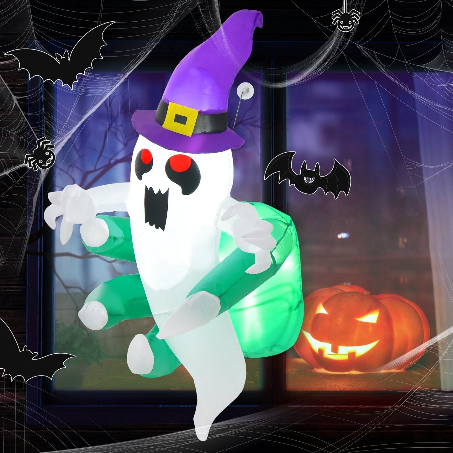 3.6 FT Halloween Inflatable Ghost Broke Out from Window, Multicolor