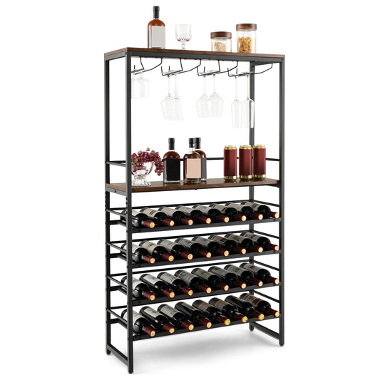 Freestanding Wine Bakers Rack, 4-Tier Storage, 4 Stemware Rows, Brown Wine Racks Brown at Gallery Canada