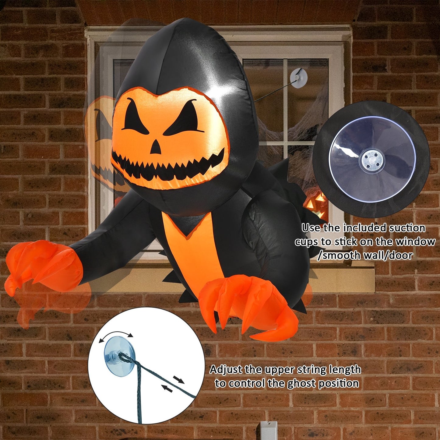 3.3 Feet Halloween Inflatable Pumpkin Head Ghost Broke Out from Window, Orange