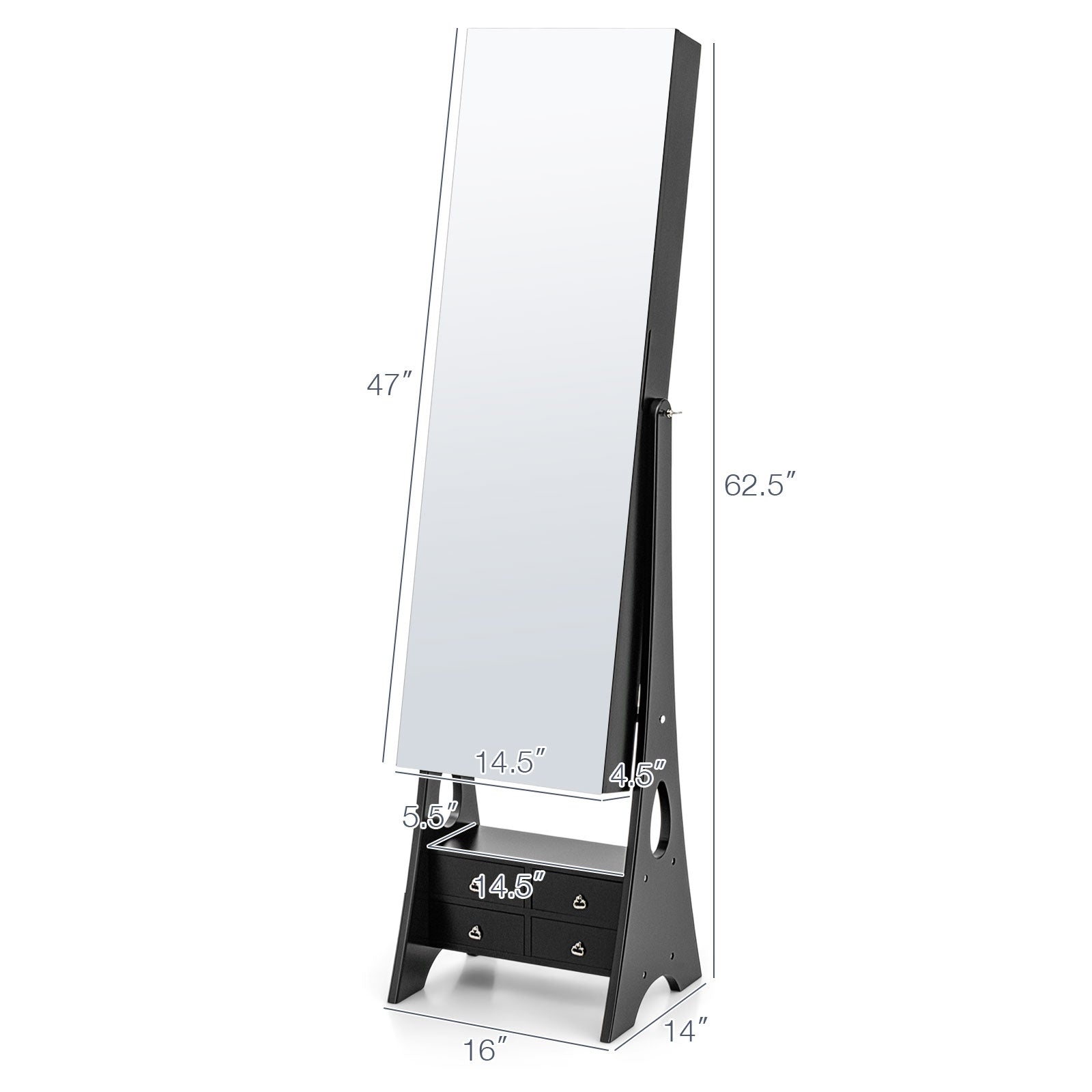 Freestanding Full Length LED Mirrored Jewelry Armoire with 6 Drawers, Black Jewelry Armoires at Gallery Canada