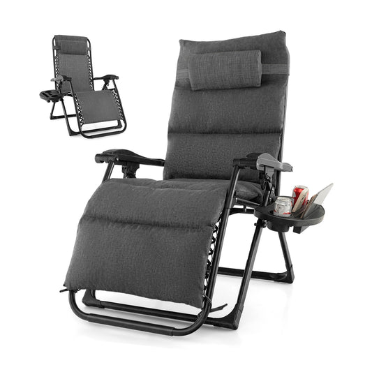 Adjustable Zero Gravity Lounge Chair, Removable Cushion, Cup Holder Tray, Gray Outdoor Chaise Lounges Gray at Gallery Canada
