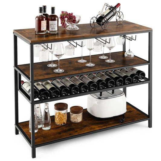 Wine Rack Table With 4 Rows of Glass Holders, Rustic Brown - Gallery Canada