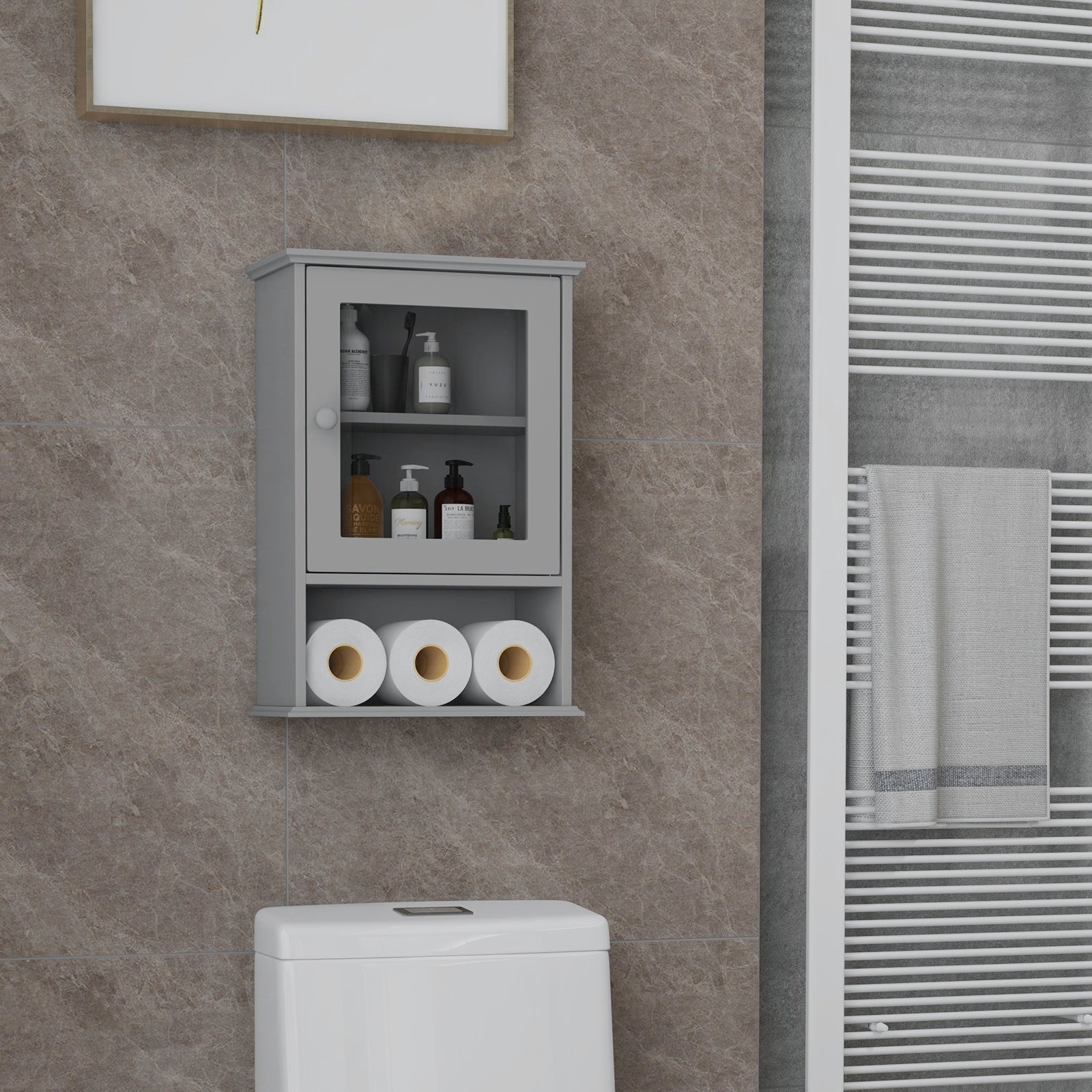 Bathroom Wall Mounted Adjustable Hanging Storage Medicine Cabinet, Gray Wall Cabinets at Gallery Canada