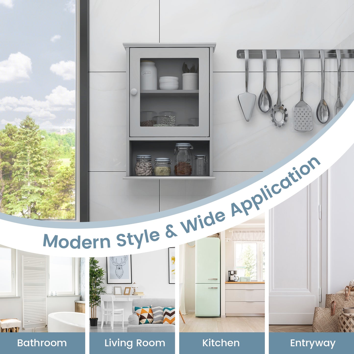 Bathroom Wall Mounted Adjustable Hanging Storage Medicine Cabinet, Gray Wall Cabinets at Gallery Canada