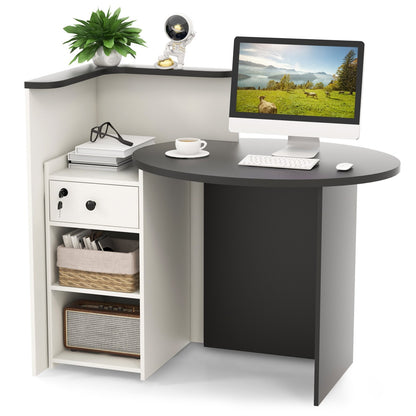 Front Reception Office Desk with Open Shelf and Lockable Drawer, Black & White - Gallery Canada