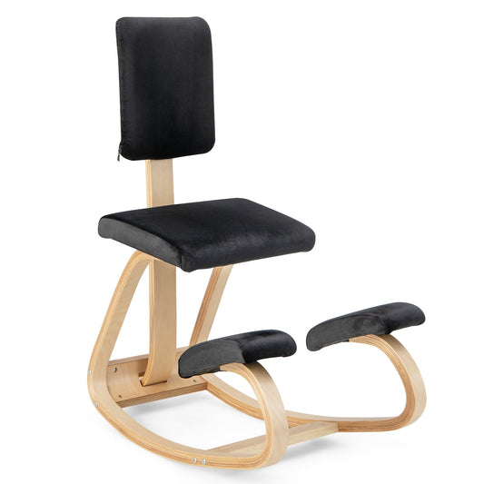 Ergonomic Kneeling Chair with Padded Backrest and Seat, Black at Gallery Canada
