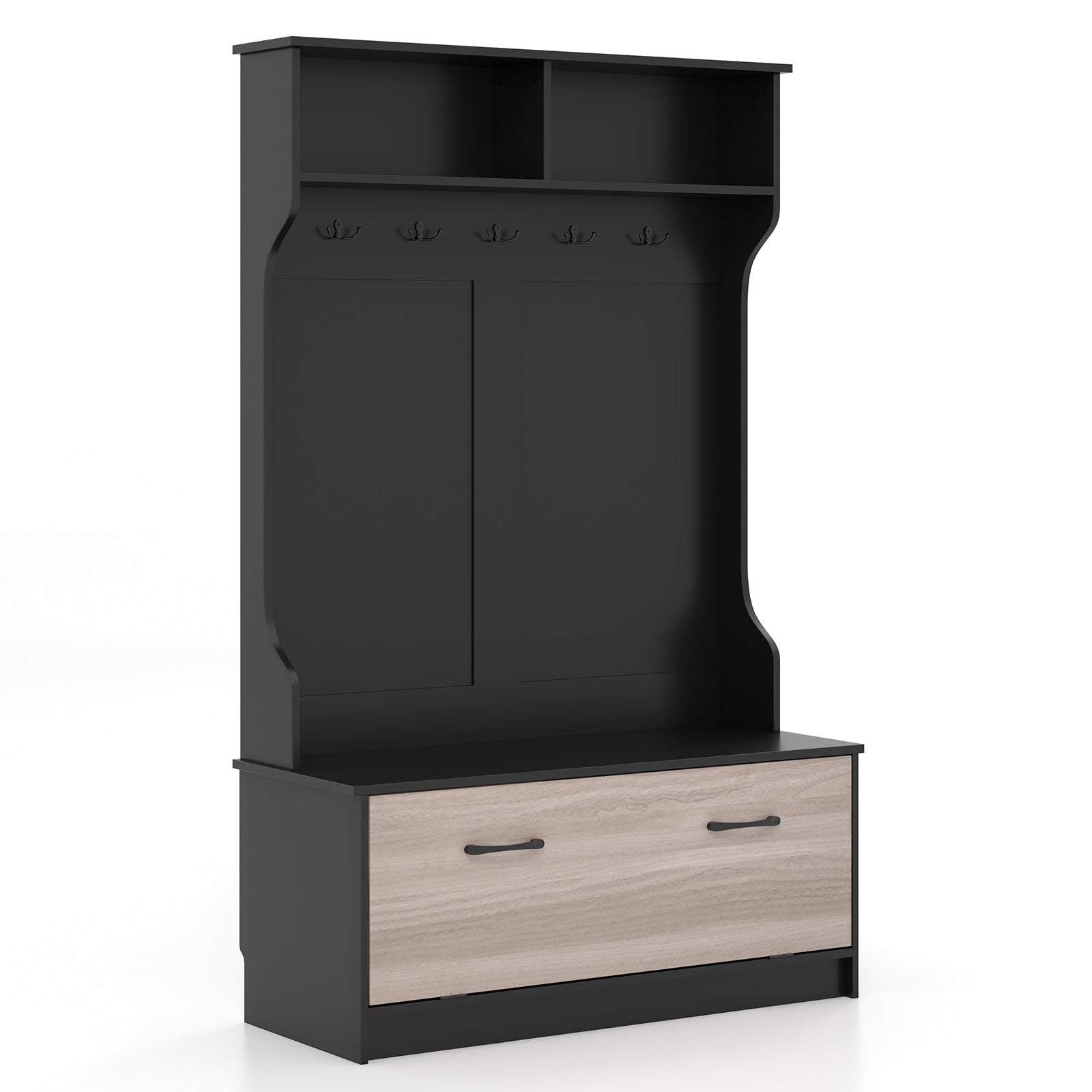 3 In 1 Coat Rack, Entryway Bench With Hooks, Enclosed Cabinet, Black Coat Racks & Hall Trees at Gallery Canada