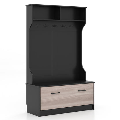 3 In 1 Coat Rack, Entryway Bench With Hooks, Enclosed Cabinet, Black Coat Racks & Hall Trees at Gallery Canada