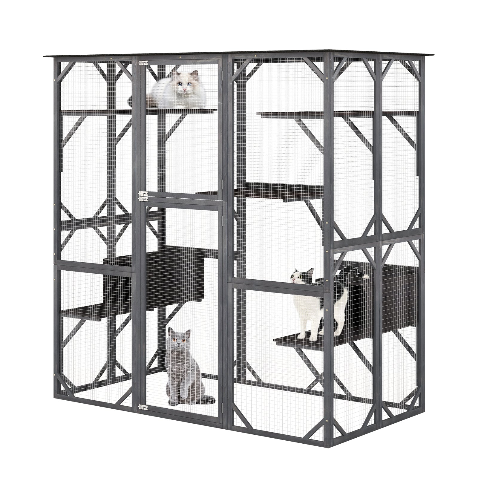 71 Inch Tall Outdoor Wooden Cat House, Weatherproof Asphalt Roof, Gray Cat Houses at Gallery Canada