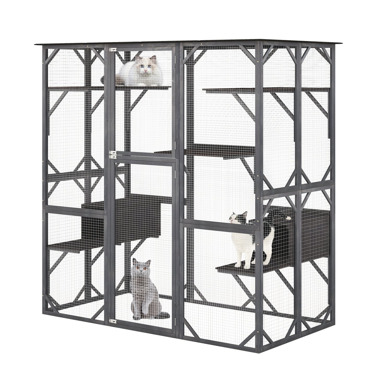 71 Inch Tall Outdoor Wooden Cat House, Weatherproof Asphalt Roof, Gray Cat Houses at Gallery Canada