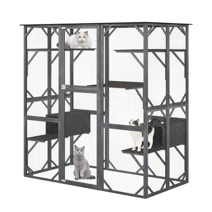 71 Inch Tall Outdoor Wooden Cat House, Weatherproof Asphalt Roof, Gray Cat Houses at Gallery Canada