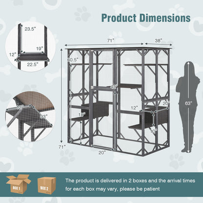 71 Inch Tall Outdoor Wooden Cat House with Weatherproof Asphalt Roof, Gray Cat Houses at Gallery Canada