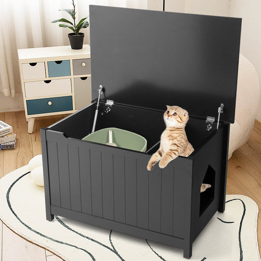 Wooden Cat Litter Box Enclosure with Top Opening Side Table, Black - Gallery Canada