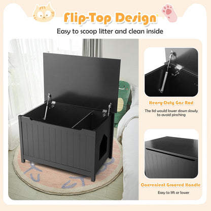 Wooden Cat Litter Box Enclosure with Top Opening Side Table, Black