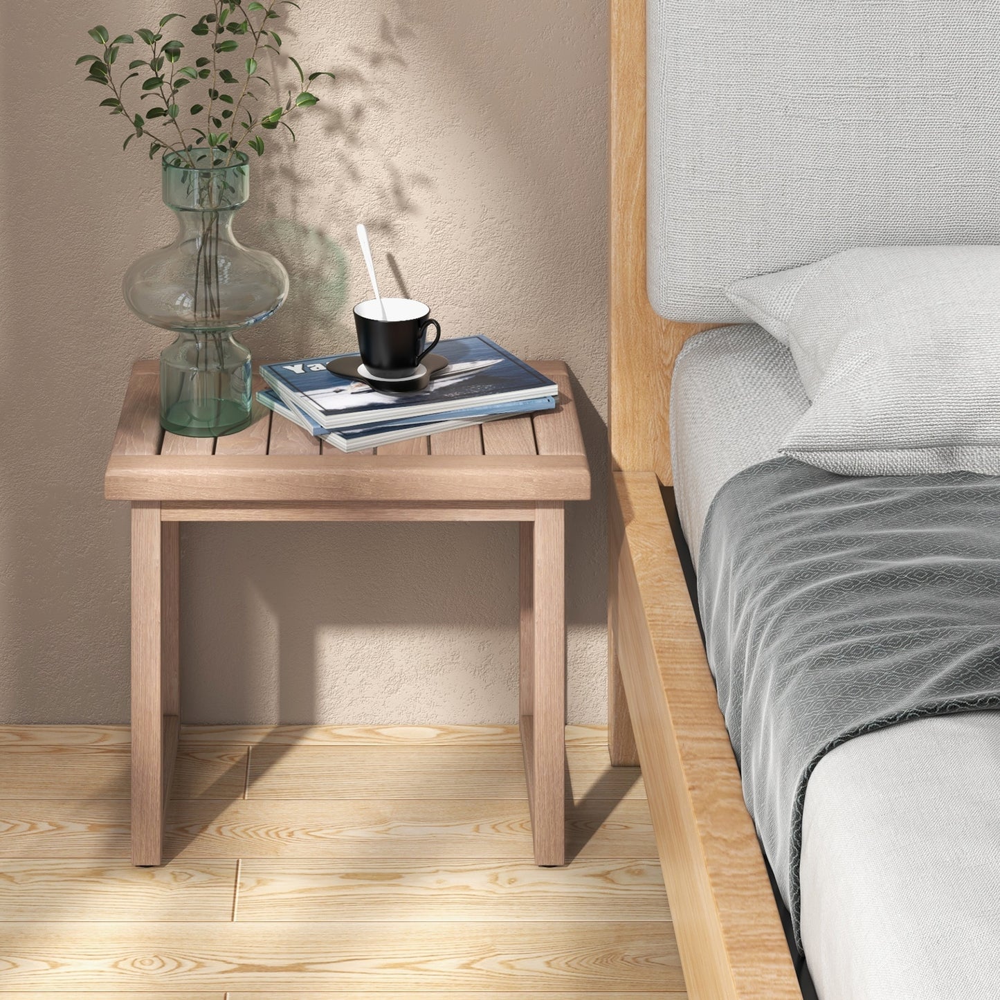 Long Natural Wood Bath Spa Stool with Non-slip Foot Pads for Elderly, Natural Bath Safety at Gallery Canada