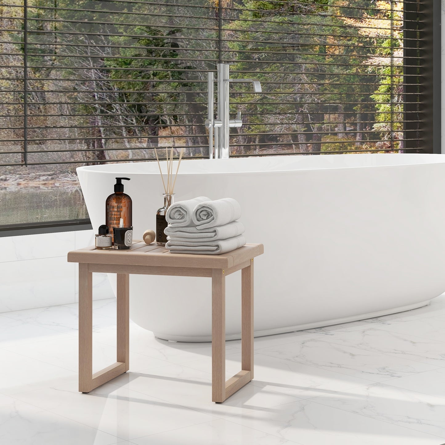 Long Natural Wood Bath Spa Stool with Non-slip Foot Pads for Elderly, Natural Bath Safety at Gallery Canada
