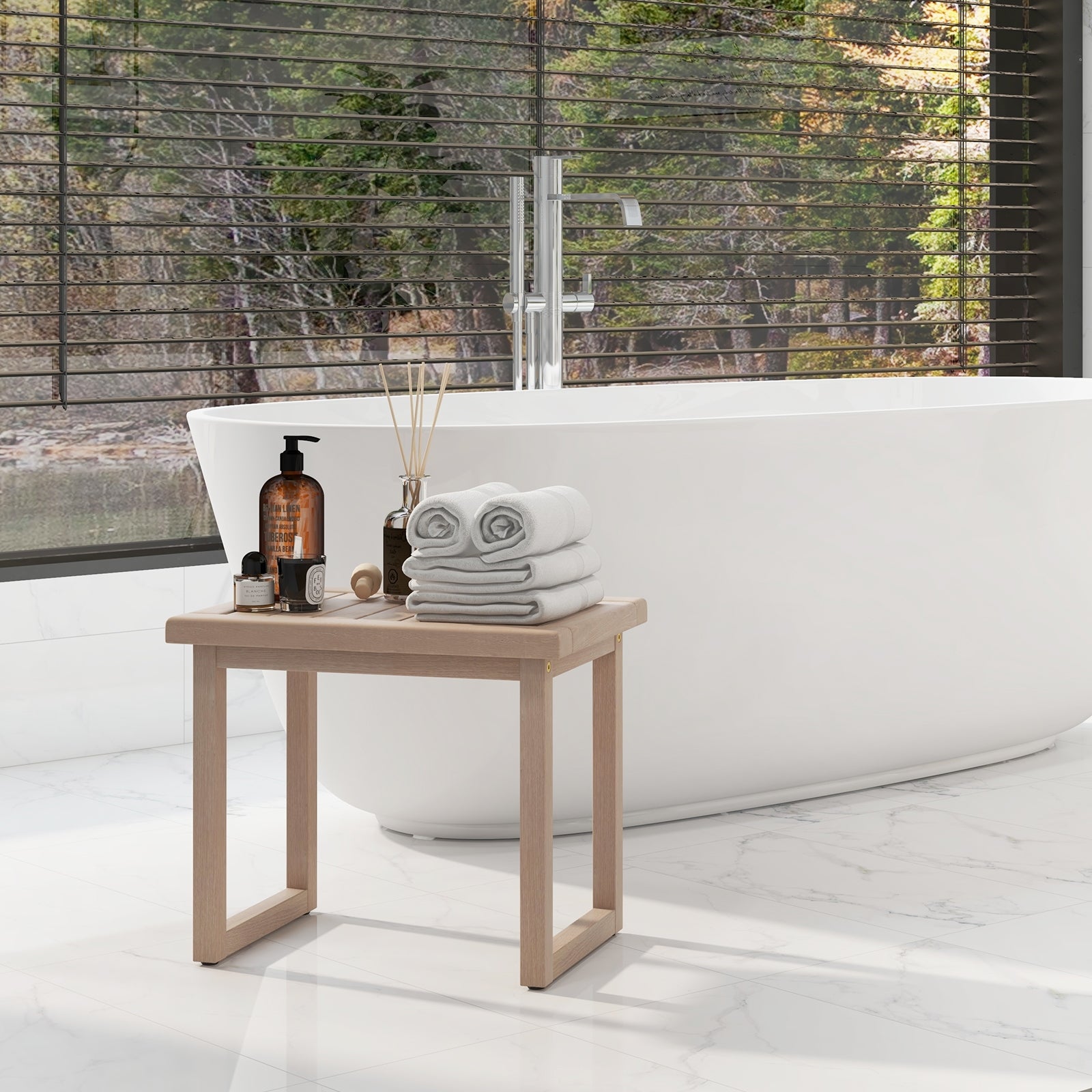 Long Natural Wood Bath Spa Stool with Non-slip Foot Pads for Elderly, Natural Bath Safety at Gallery Canada