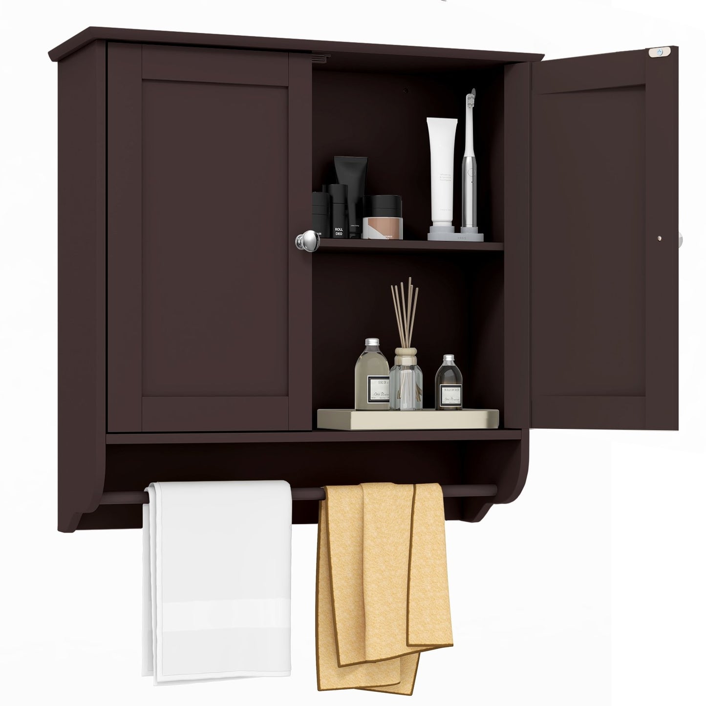 Wall Mounted Bathroom Storage Medicine Cabinet with Towel Bar, Brown - Gallery Canada