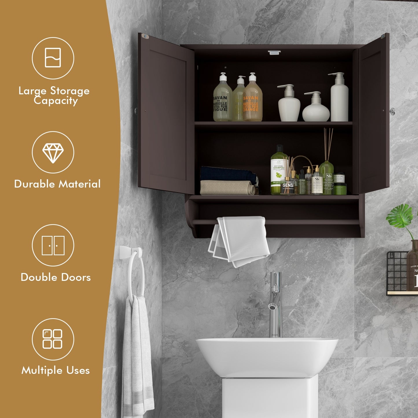 Wall Mounted Bathroom Medicine Cabinet With Towel Bar, Brown Wall Cabinets at Gallery Canada