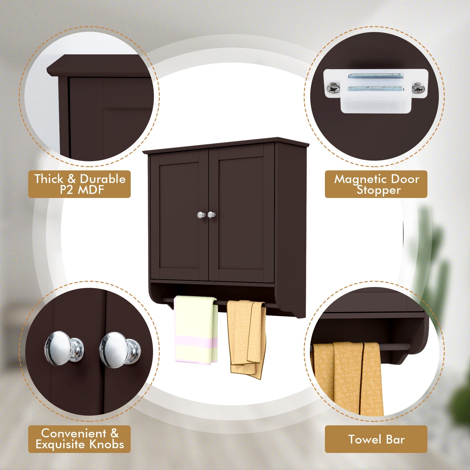 Wall Mounted Bathroom Medicine Cabinet With Towel Bar, Brown Wall Cabinets at Gallery Canada