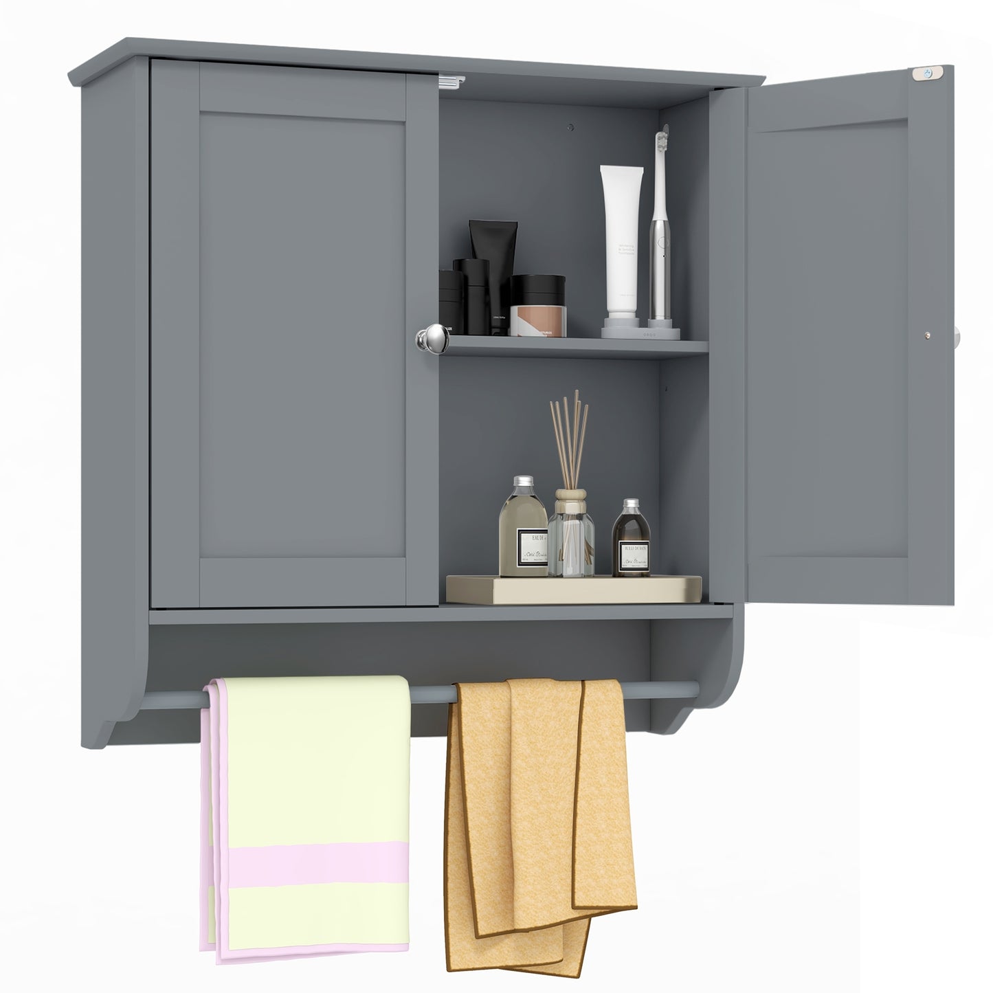 Wall Mounted Bathroom Storage Medicine Cabinet with Towel Bar, Gray Wall Cabinets at Gallery Canada
