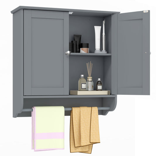 Wall Mounted Bathroom Storage Medicine Cabinet with Towel Bar, Gray - Gallery Canada