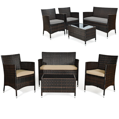 4 Piece Outdoor Rattan Sofa Set, Glass Coffee Table, Gray, Beige Patio Conversation Sets at Gallery Canada