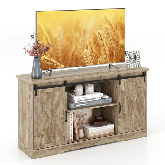 Farmhouse Entertainment Center with Adjustable Shelves and Storage Cabinet, Gray - Gallery Canada