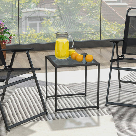 Tempered Glass Side Table with Metal Frame for Indoor and Outdoor, Black - Gallery Canada