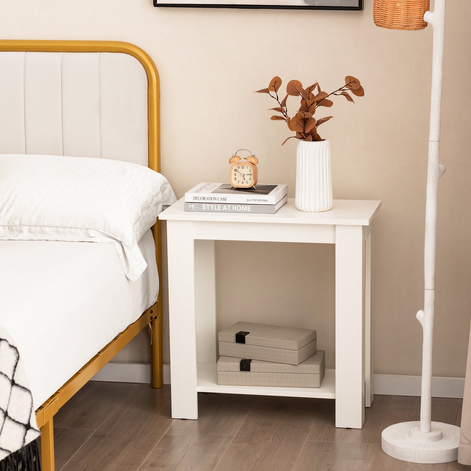 2-Tier Modern Compact End Table with Storage Shelf, White End & Side Tables at Gallery Canada