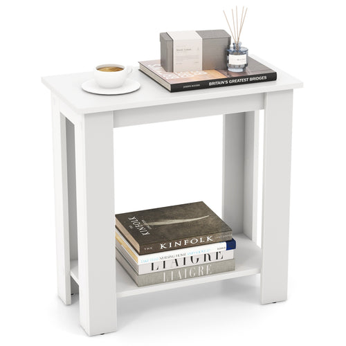 2-Tier Compact End Table With Storage Shelf, White