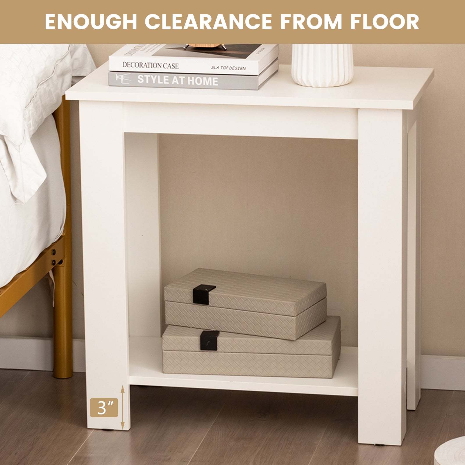 2-Tier Modern Compact End Table with Storage Shelf, White End & Side Tables at Gallery Canada
