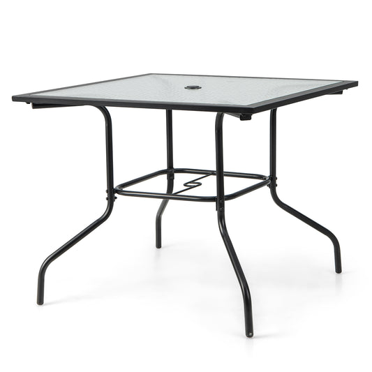 35 x 35 Inch Patio Dining Table with 1.5 Inch Umbrella Hole without Umbrella, Black Patio Dining Tables Black at Gallery Canada